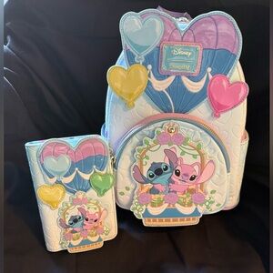 Loungefly Disney Stitch and Angel Hot Air Balloon 10” Backpack and Wallet-NWT